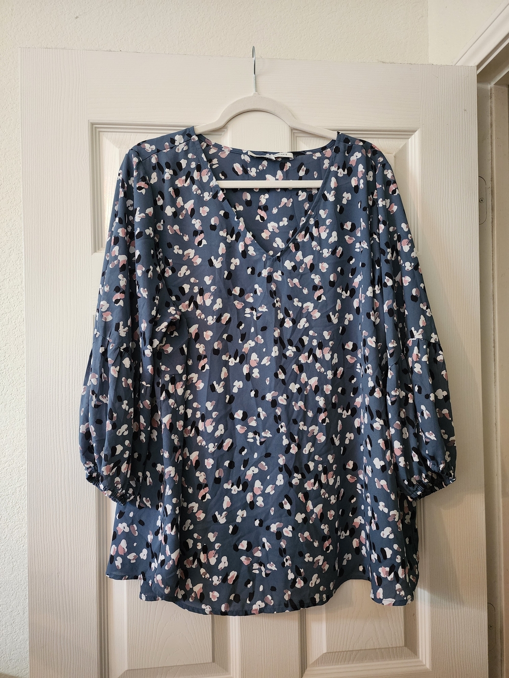 Collective Concepts Slate Blue Floral-Print V-Neck Tunic